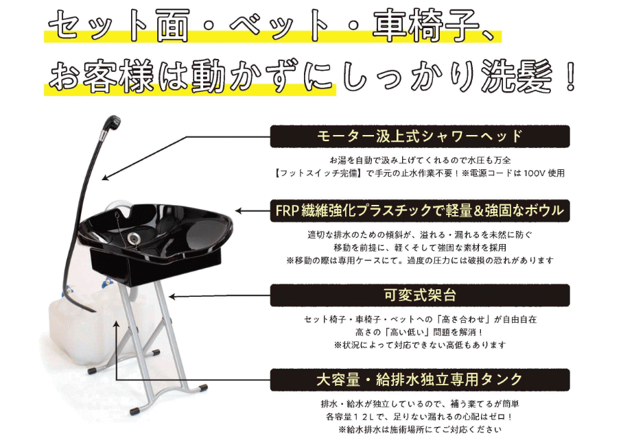 どこでもシャンプー：持ち運び可能なシャンプーユニット